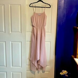 EXPRESS METALLIC CLIP DOT ASYMMETRICAL MAXI DRESS BLUSH/GOLD